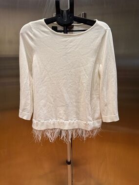 Chico's Cream Feather-Hem Boatneck Top